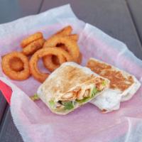 Chicken Caesar Wrap · Chicken tenders, lettuce, provolone, cheese and Caesar dressing.