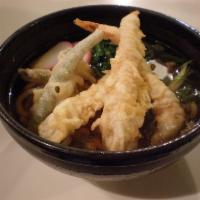 Shrimp Tempura Noodle Soup · fish broth