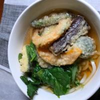 Vegetable Tempura Noodle Soup · fish broth