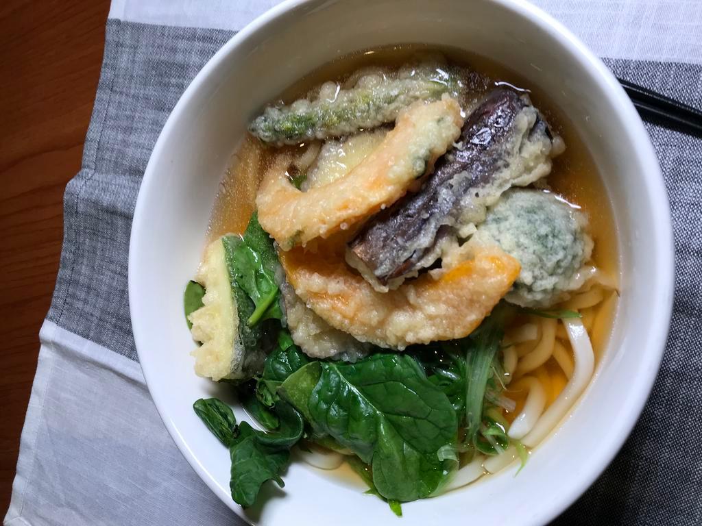 Vegetable Tempura Noodle Soup · fish broth
