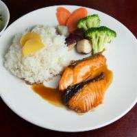 Salmon Teriyaki Platter · Served with white  rice and house green salad.