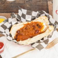Chili Cheese Dog · Sausage served on a bun and topped with chili.