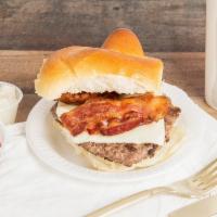 Bacon Cheeseburger · Comes on a hard roll, medium well.