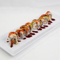 Ebi Ebi Roll · Fresh shrimp and avocado over shrimp tempura roll.