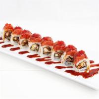 Red Dragon Roll · Spicy tuna over a shrimp tempura roll.