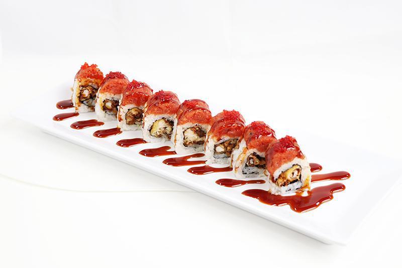 Red Dragon Roll · Spicy tuna over a shrimp tempura roll.