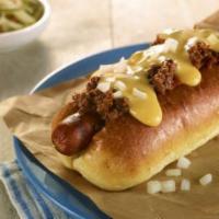 Classic Chili Cheese Dog  · Classic sized savory 100% beef hot dog with nacho cheese, mouth watering home made chili, an...