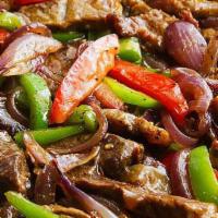 Pepper Steak Meal · Steak strips (Beef Tenderloin Tips) cooked with peppers and onions. Choose between white 
 o...