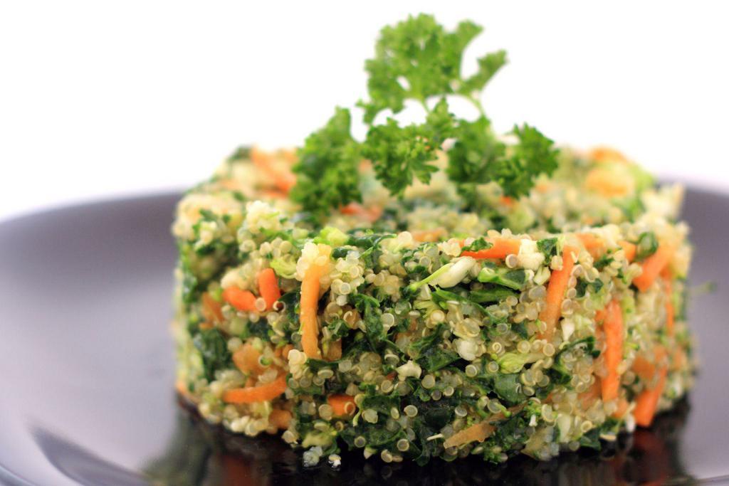 Organic Quinoa Salad · Organic quinoa, kale, broccoli, cauliflower, shredded carrot & capers. Tossed in a light refreshing lime vinaigrette.