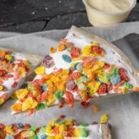 Fruity Pebbles Pie · Sweet Dough coated with marshmallow fluff topped with fruity pebbles and confetti sugar. Com...