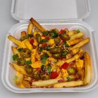 Jackpot (Loaded Fries) · French fries,melted cheese, bacon bits, diced tomatoes, green onions, and jalapenos. 