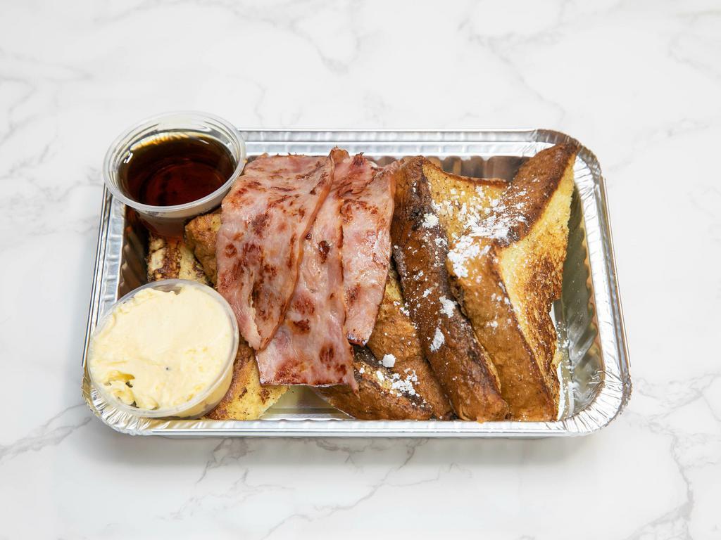 French toast combo · Potato bread 3 slice 2 eggs,cheese,bacon or sausage