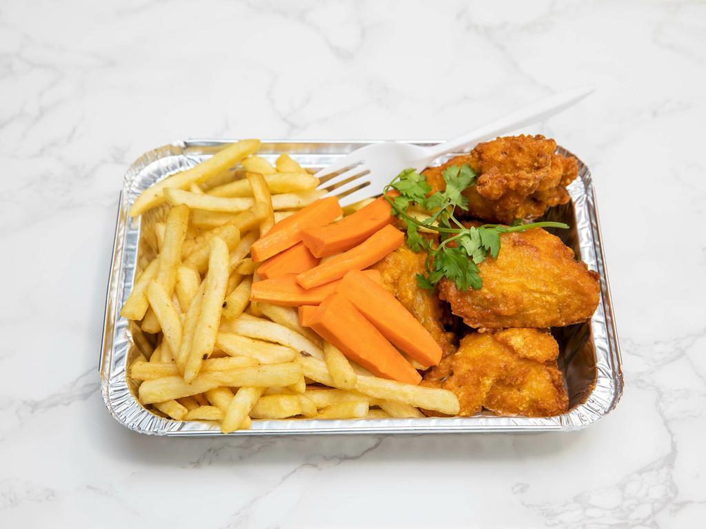 Hot Wings with Fries · Cooked wing of a chicken coated in sauce or seasoning.