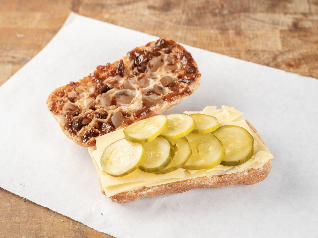 Cheddar Chutney & Pickles Sandwich · Aged cheddar, Blake Hill chutney and Brooklyn brine pickles with freshly baked ciabatta.