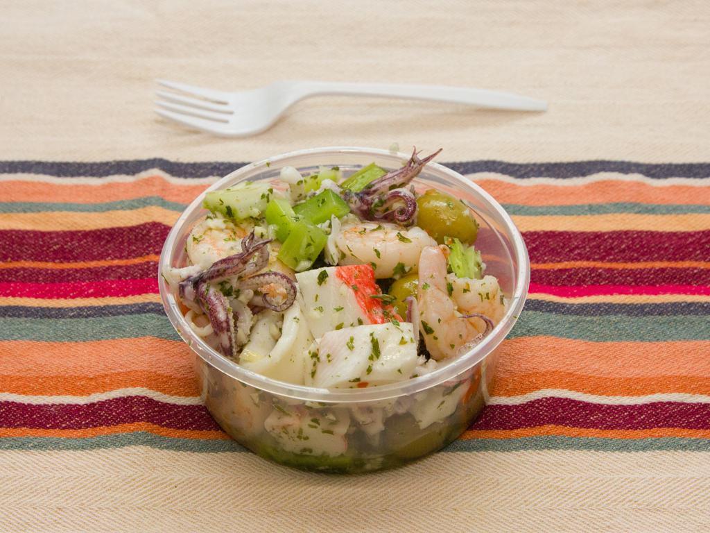Seafood Salad · 24 oz bowl Seafood salad made to perfection with calamari, shrimp, squid, and crab meat.