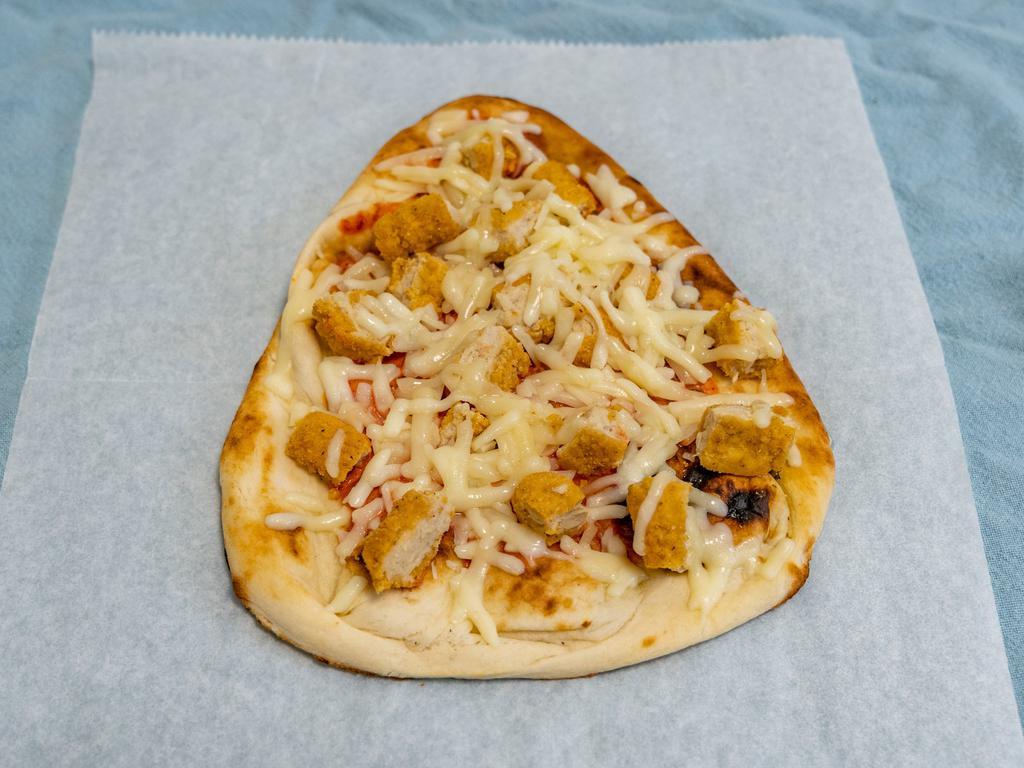 Chicken Tikka Naan Pizza · This naan pizza has our signature tikka sauce, chicken tikka kabab and mozzarella cheese.