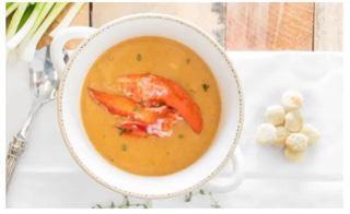 Lobster Bisque · Smooth, creamy soup prepared with lobster meat, light roux, cream, vegetable broth, and spic...