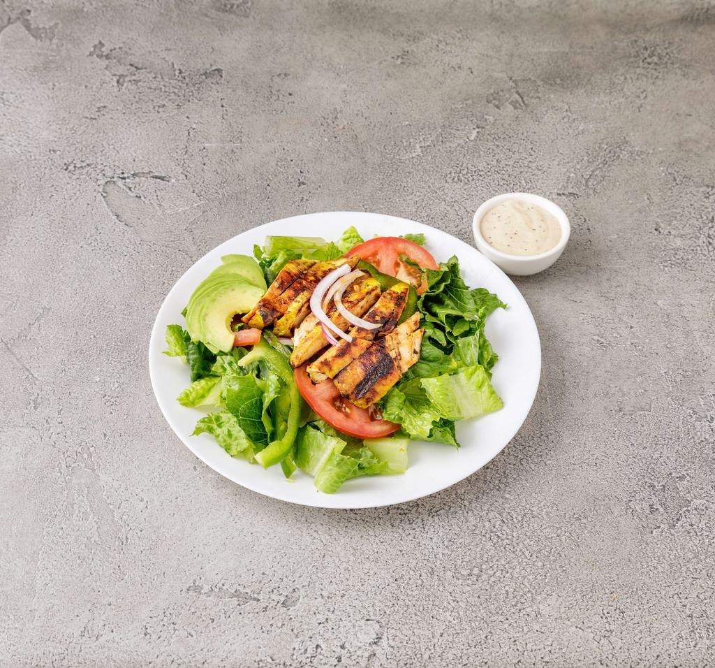 Grilled Chicken Caesar Salad · Lettuce, tomato, onion, Swiss cheese and grilled chicken.