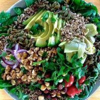Quinoa Hearty Vegan bowl with Balsamic Dressing · **Balsamic Dressing - Vegan, Keto, Gluten Free**
Organic tricolor quinoa, cherry tomatoes, c...