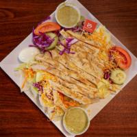 Grilled Chicken Salad · Our Mesquite Grilled Chicken Breast, On Top Of A Bed Of Fresh Produce, Cheddar, Boiled Egg, ...
