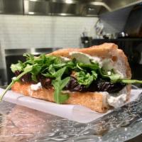 Baked Herbed Eggplant and  Whipped Ricotta cheese Sandwich (Vegetarian) ·  On a Pain D'avignon Baguette