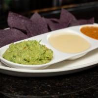 3 Amigos Dips · Guacamole, spicy or mild queso and queso Sabrocho served with gluten-free chips.