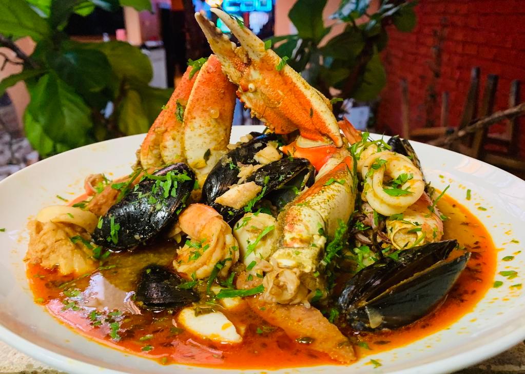 Mares Seafood Soup · Sopa de mariscos. Spicy seafood broth & vegetable, mixed of seafood.