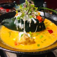 Chile Relleno  · Fire-roasted poblano chile, stuffed with Oaxaca cheese jalapeno pepper, herbed tomato sauce ...