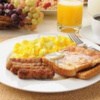 French Toast and 2 Eggs with Meat · 