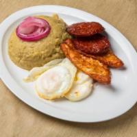 Dominican Breakfast · Serving: Mangu, fried eggs, salami and fried cheese