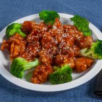 H. Sesame Chicken Special · Chunks of chicken lightly breaded with our chef's special sweet sauce and sesame seeds.