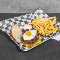 Sunny Side Up Burger · Prime burger with sunny side egg.