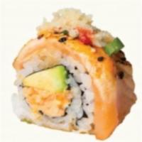 Salmon Premium Roll · 8 pieces: Oregon salmon, avocado, seared salmon, spicy and eel sauce, ground onion, sriracha...