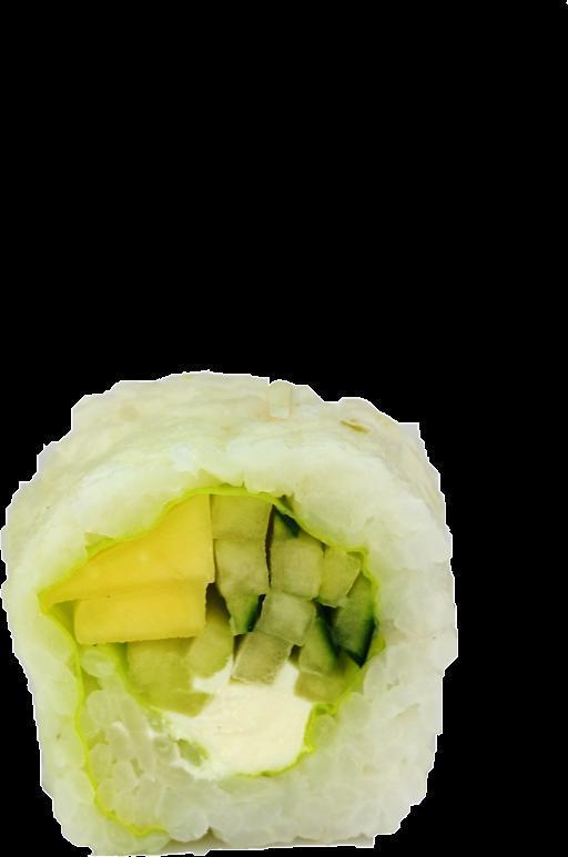Mango Roll · 8 pieces: soy paper, fresh mango, cream cheese and cucumber.