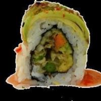 Veg Head Roll · 8 pieces: tempura, jalapeno, yam, asparagus, cucumber, mango, avocado, sweet chili sauce and...
