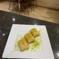 Baklava · Premium chopped Pistachios nestled by layers of our freshly made thin and flaky dough (Filo)...