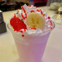 Strawberry-Banana Milkshake · Vanilla ice cream with strawberry syrup, milk,fresh strawberry and fresh banana
