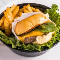 El-Classico Burger · Angus beef with American cheese, lettuce, tomato, mayo on potato bun.