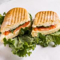 Caprese Sandwich · Fresh mozzarella cheese, tomatoes, fresh basil, avocado and olive oil, served on toasted cia...