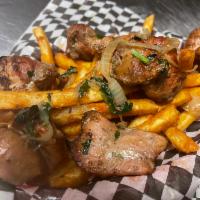 Shish Kabob (Pork, Chicken) · 6-8 pieces cooked over wood charcoal. Served with Fries or Tots
