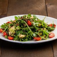Quinoa Salad · Baby arugula, red quinoa, cherry tomato, avocado and special soy dressing.