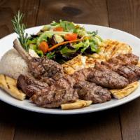 Mixed Grill · Combination of Adana (1 skewer), kofte kebab (3 pieces), beef shish (1 skewer), lamb chops (...