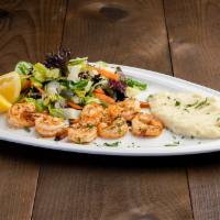 Grilled Shrimp · Served with mix green and mashed potato.