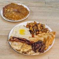 Country Breakfast · Includes sausage, bacon, 3 eggs any style, toast, home fries and grits.