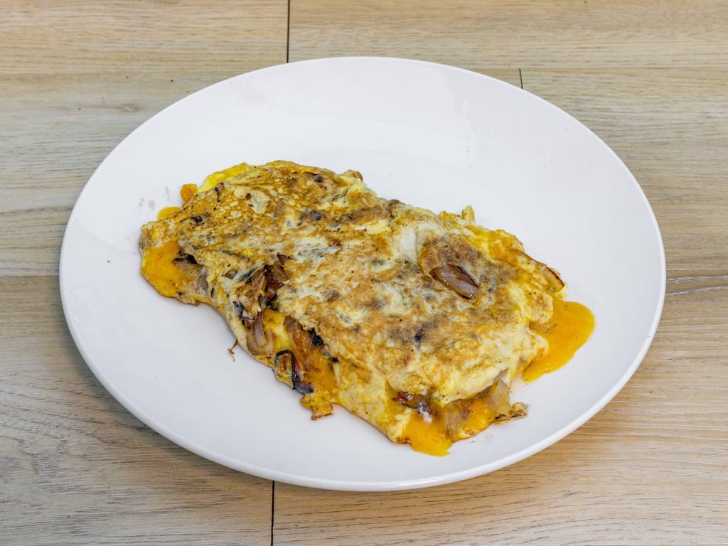 Omelet Breakfast · Choice of bacon or sausage with cheese or vegetable with bell peppers onions, and tomato.