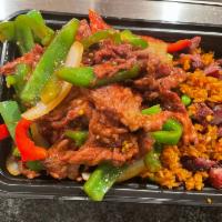 C11. Pepper Steak Combo · Stir fried steak with vegetables and a savory sauce.