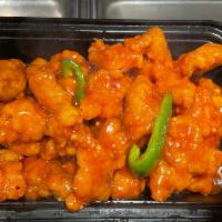 SP3. General Tso's Chicke · Lightly fried chicken in a spicy sweet and sour sauce. Hot and spicy.