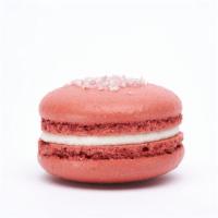 Red Velvet Macron · This macaron has a chocolate shells and inside is a cream cheese buttercream