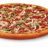 Ultimate Supreme Pizza · Large round pizza with Pepperoni, Sausage, Mushrooms, Onions and Green Peppers.