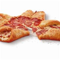 CRAZY CALZONY PEPPERONI · LARGE • 8 SLICES | Pepperoni pizza with a Parmesan and buttery-tasting, calzone-like crust f...